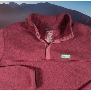 LL Bean Burgundy Red 1/4 Snap Katahdin Fleece Pullover Men XL-Tall Pockets-EUC